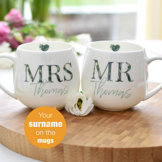 Personalised Foliage Mr & Mrs Hug Mug Set