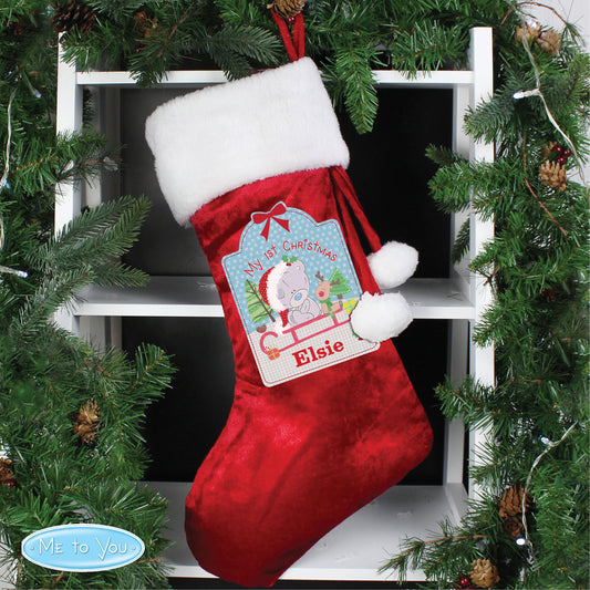 Personalised Tiny Tatty Teddy Baby’s 1st Christmas Luxury Red Stocking