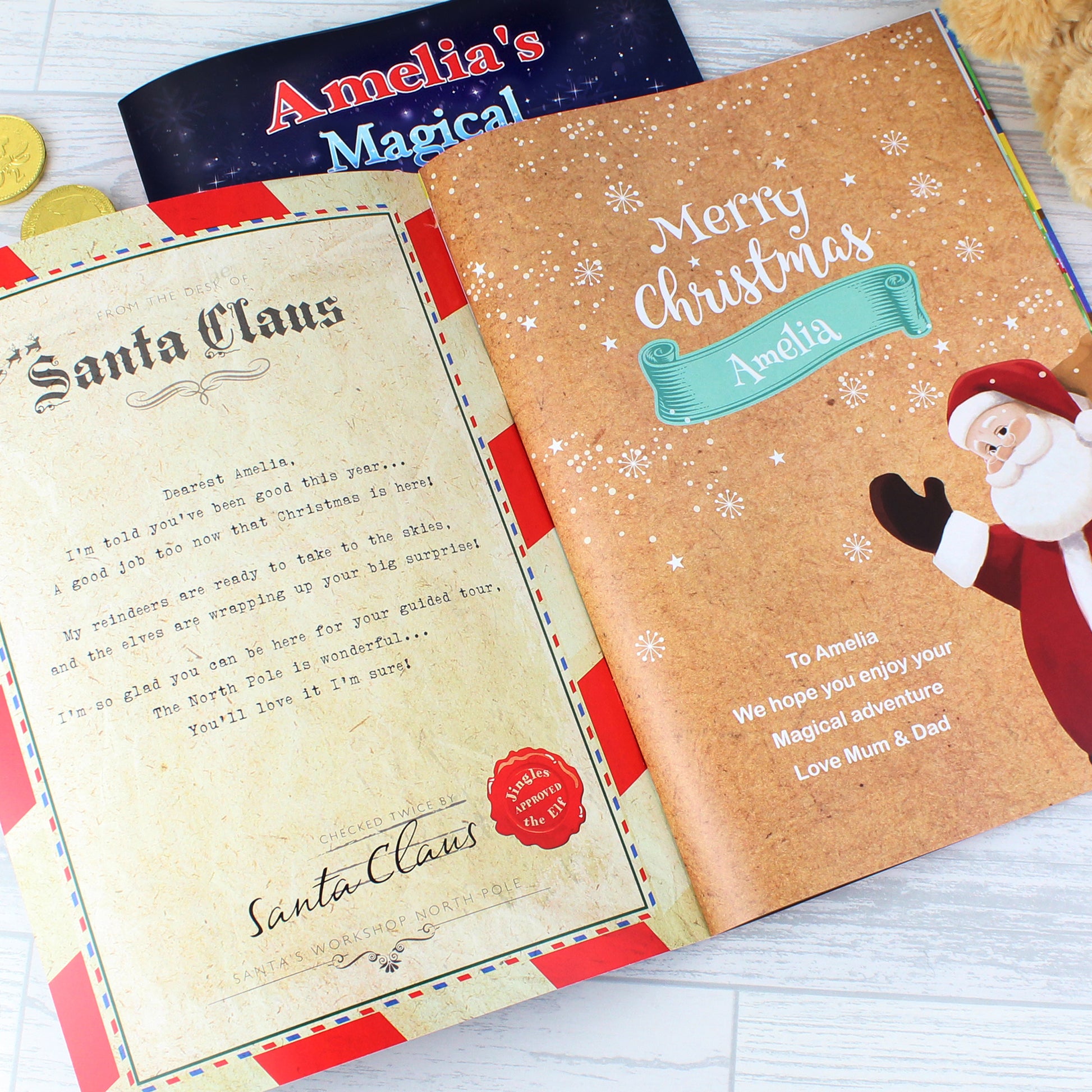 Personalised Magical Christmas Adventure Story Book and Teddy Bear