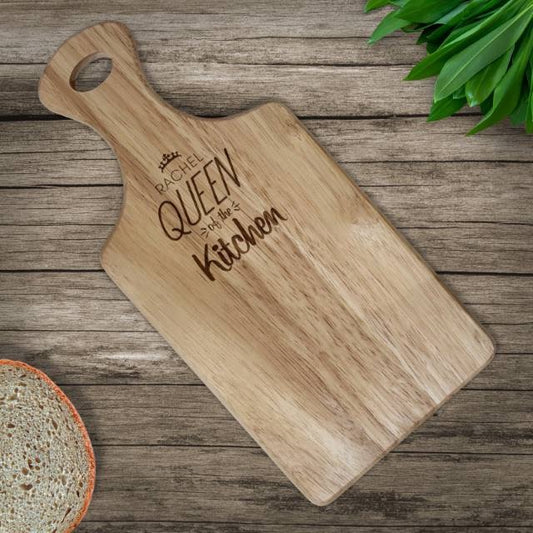 Personalised Queen of the Kitchen Paddle Chopping Board