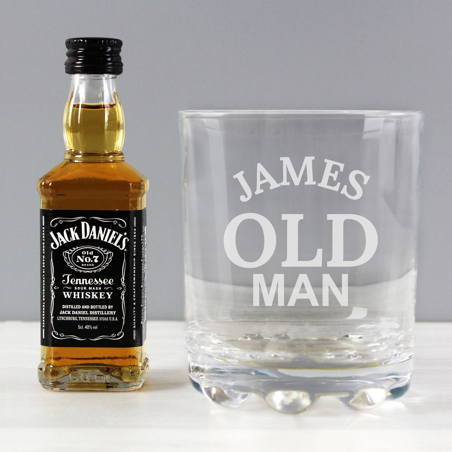 Personalised Old Man Tumbler Glass And Whiskey Miniature Set