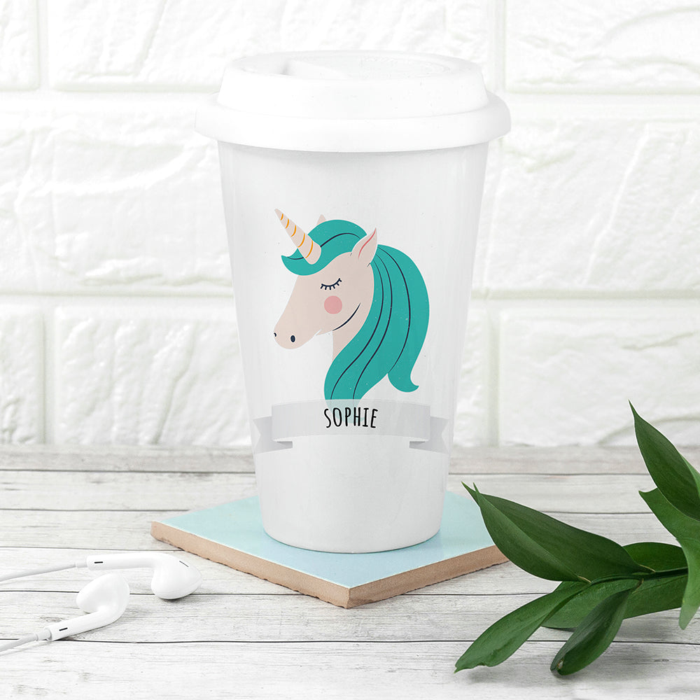 Personalised Unicorn Ceramic Eco Travel Cup