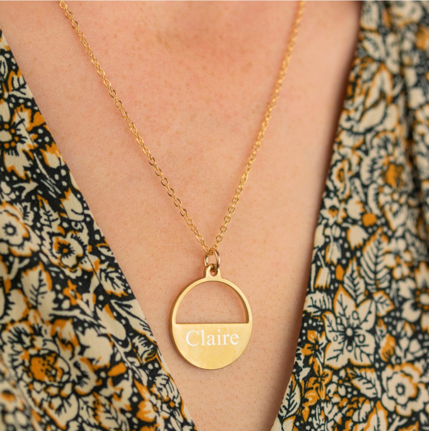 Personalised Modern Half-Moon Gold Pendant Necklace