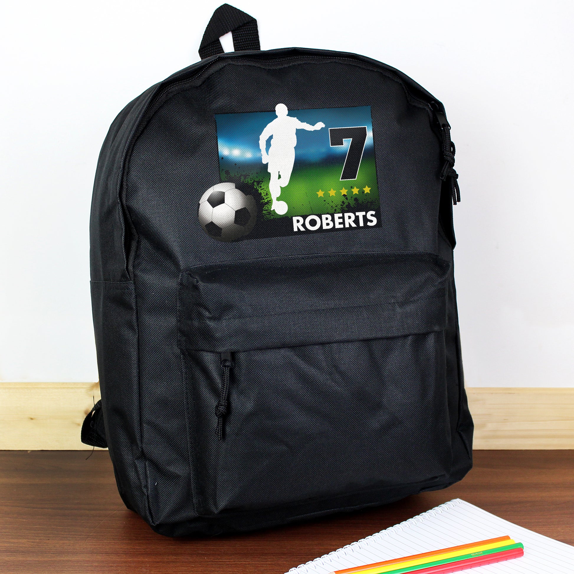 Personalised Team Player Football Black Backpack