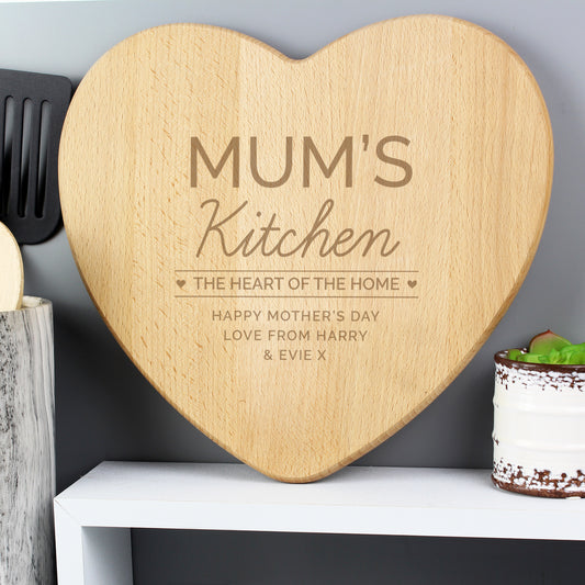 Personalised 'Heart of The Home' Wooden Heart Chopping board
