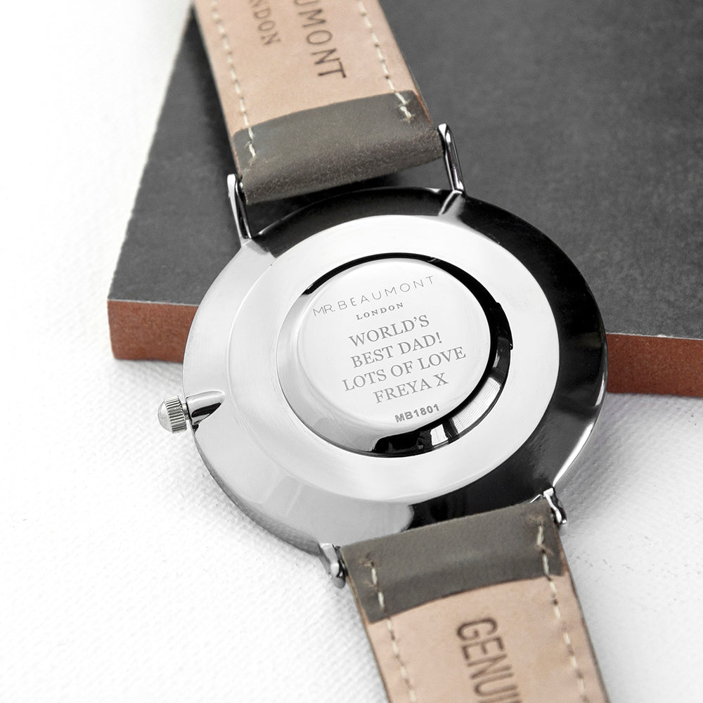 Personalised Mr Beaumont Men's Leather Watch In Ash