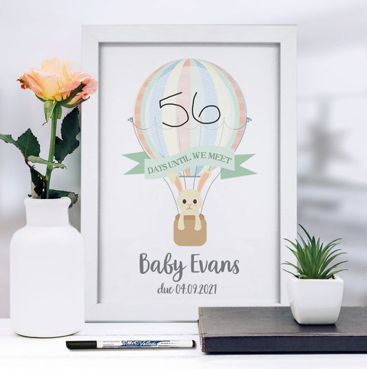 Personalised A4 Framed Baby Countdown Framed Print & Dry Wipe Pen