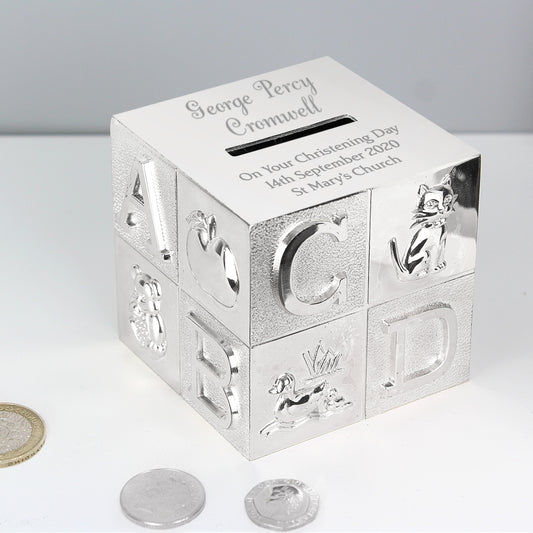 Personalised Big Name Silver ABC Money Box
