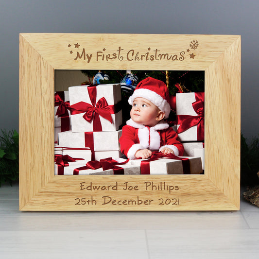 Personalised My First Christmas Wooden Photo Frame 7x5