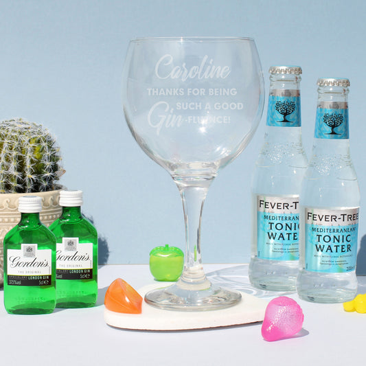 Personalised Gin-fluence Balloon Glass & Miniature Gin Set
