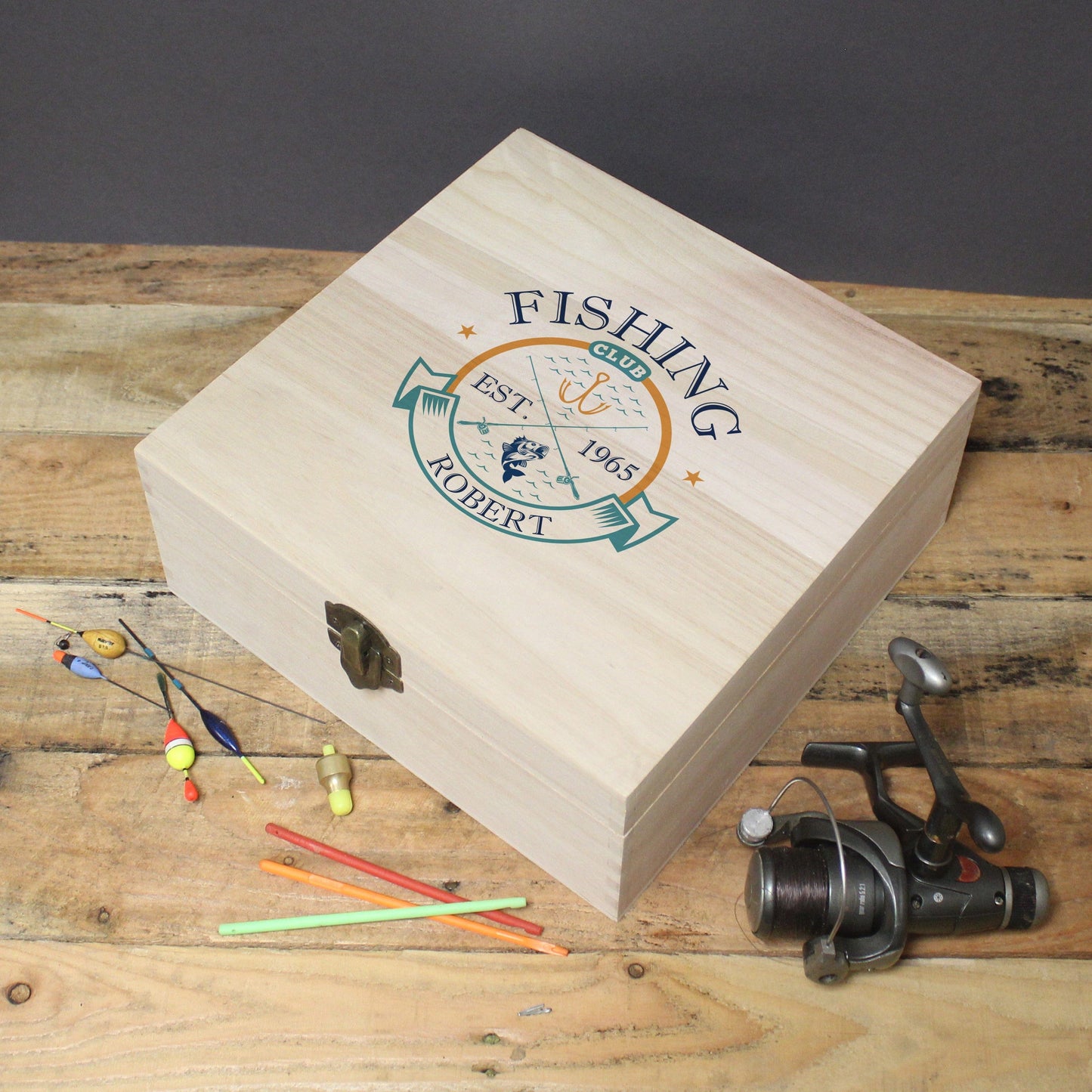Personalised Fishing Club Wooden Storage Box