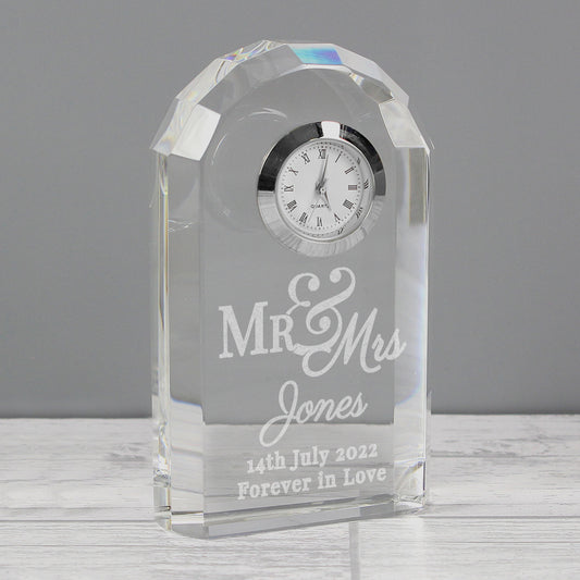 Personalised Wedding Mr & Mrs Crystal Clock | Anniversary Gift Idea