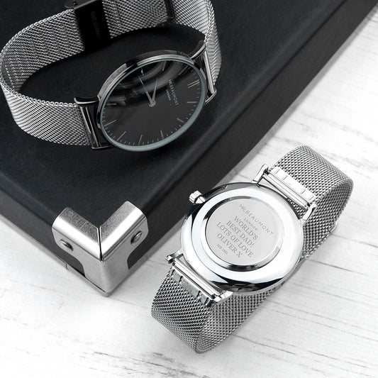 Personalised Mr Beaumont Men's Metallic Silver Watch With Black Face