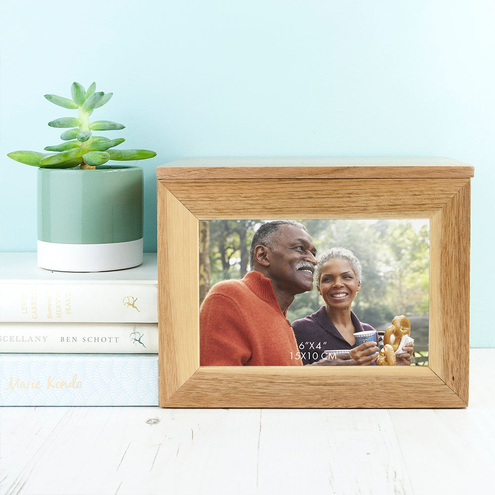 Personalised Name and Heart Oak Photo Cube Keepsake Box Wedding Gift