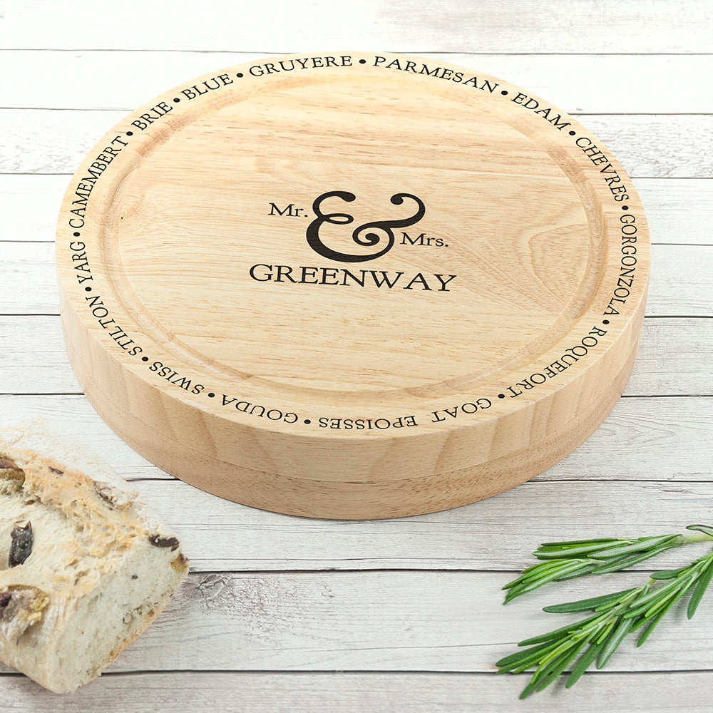 Personalised Connoisseur Mr and Mrs Cheese Board Set