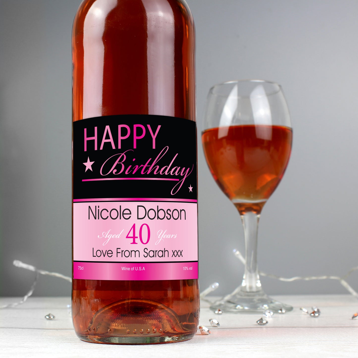 Personalised Happy Birthday Age Rose Wine Bottle