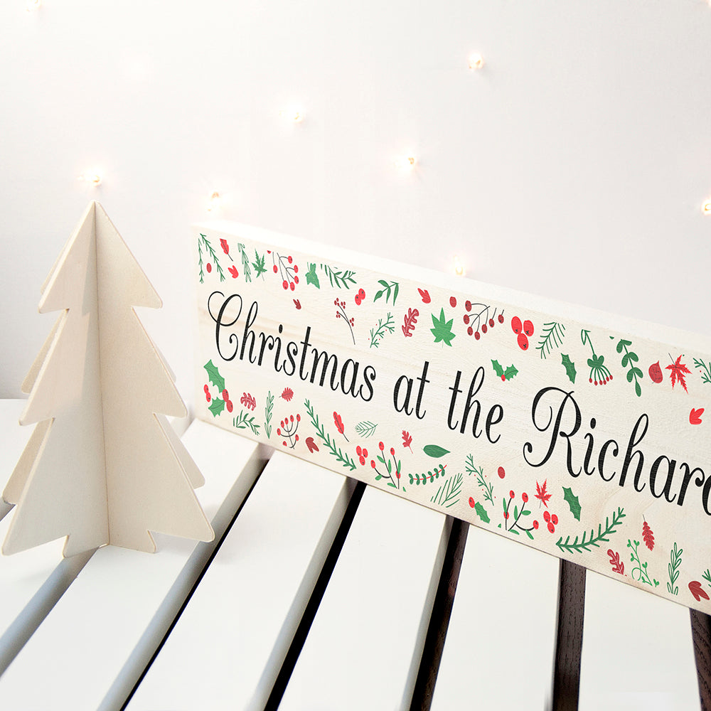 Personalised Holly Festive Family Christmas Mantle Sign