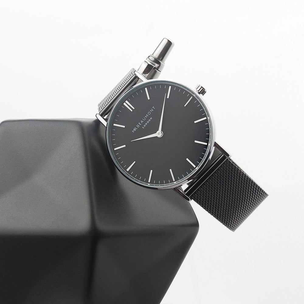Engraved Men's Metal Watch - Charcoal Grey With Black Face Mr Beaumont