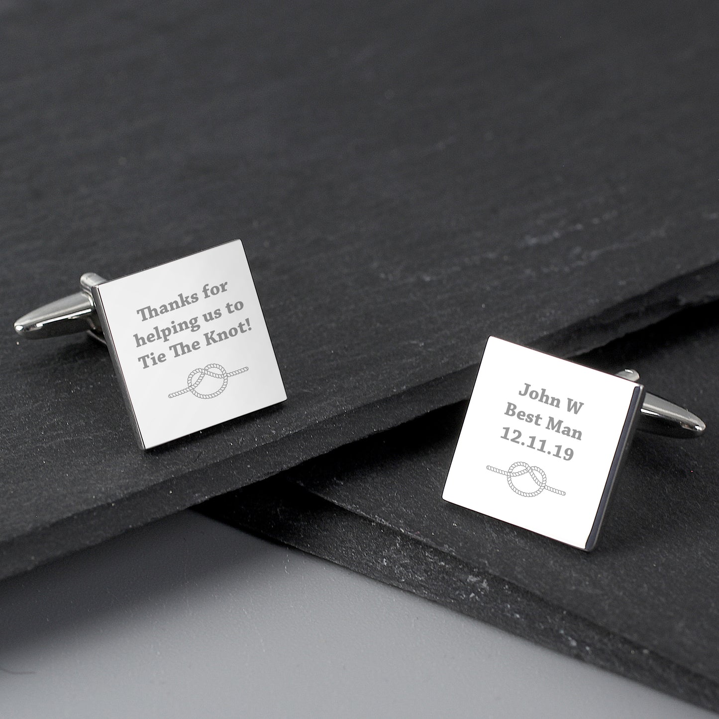 Personalised Tie the Knot Wedding Square Cufflinks