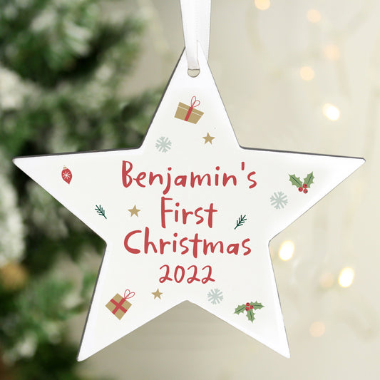 Personalised Baby’s First Christmas Wooden Star Decoration