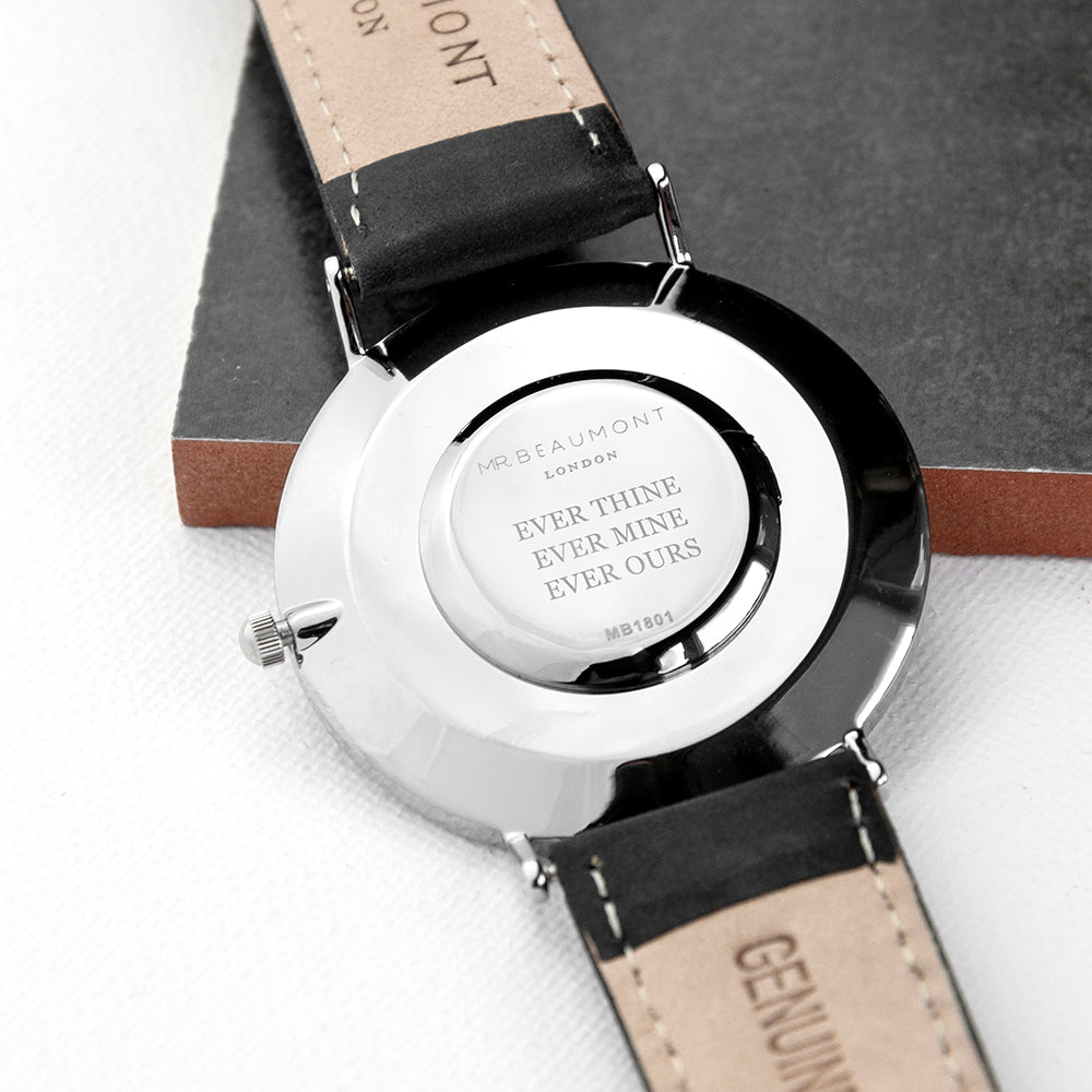 Personalised Mr Beaumont Men's Leather Watch In Black
