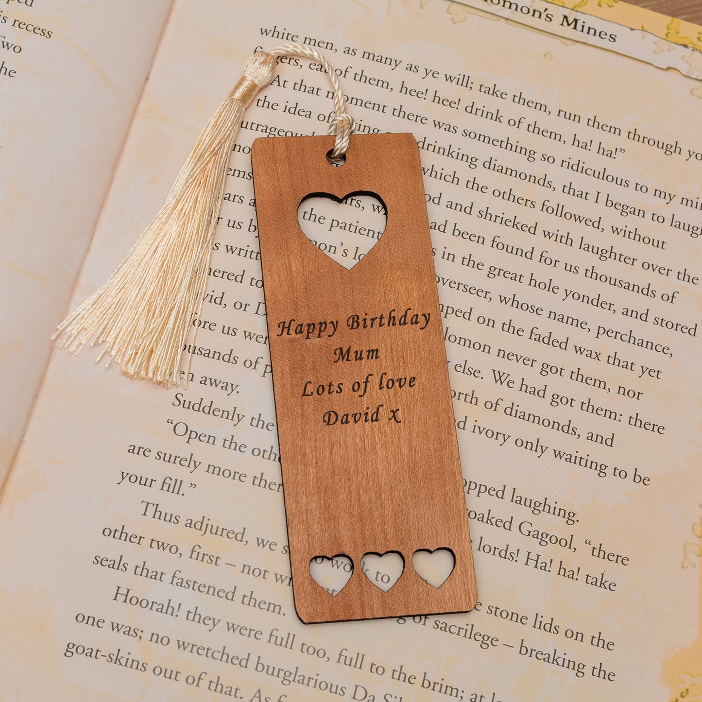 Personalised Heart Design Wooden Bookmark - Your message