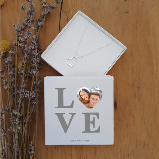 Sterling Silver Heart Necklace - LOVE Photo Upload Gift Box