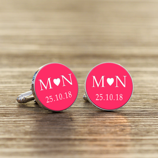 Personalised Initials and Date Cufflinks - Coloured