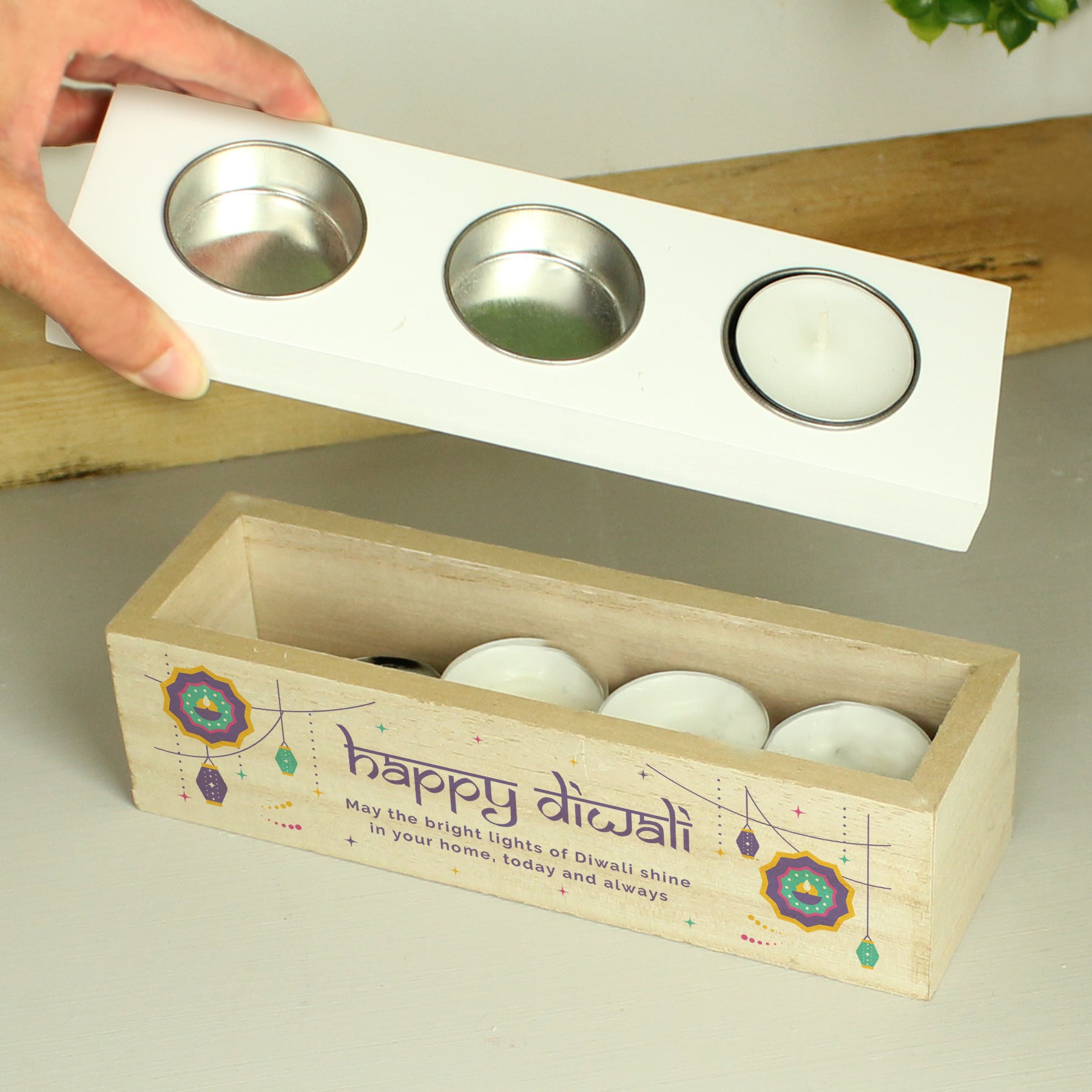 Personalised Diwali Triple Tealight Box - Free Delivery