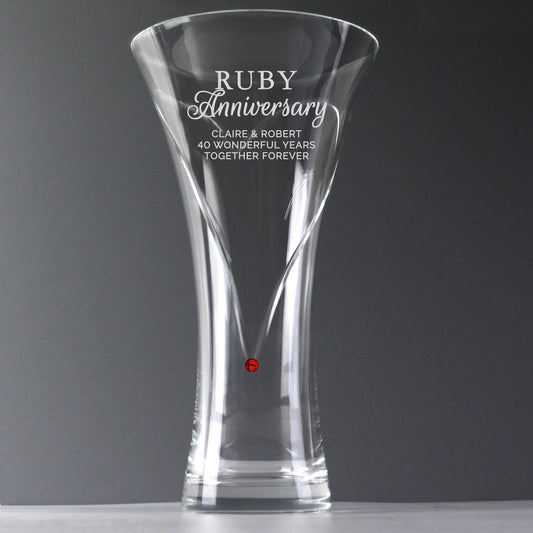 Personalised Ruby 40th Anniversary Large Swarovski Heart Glass Vase