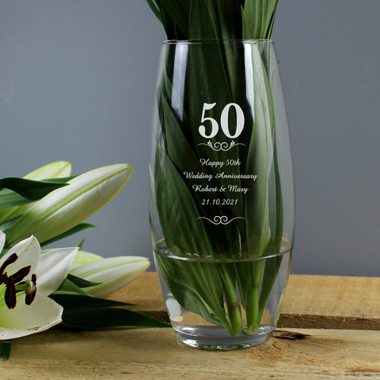 Personalised 50th Anniversary Bullet Glass Vase