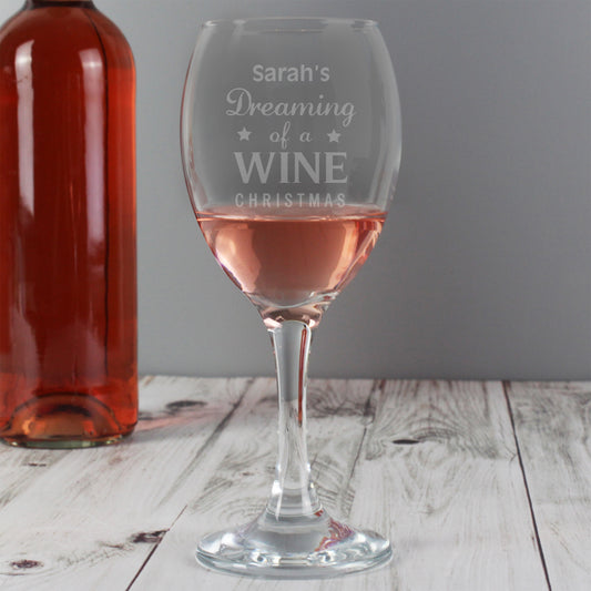 Personalised Dreaming of a Wine Christmas Wine Glass