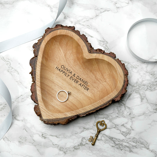 Personalised Rustic Carved Wooden Heart Trinket Dish - PCS Cufflinks & Gifts