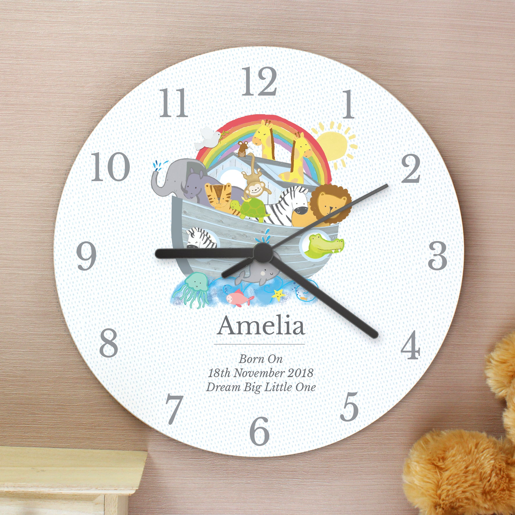 Personalised Noah's Ark Clock | Christening | New Born Baby Gift