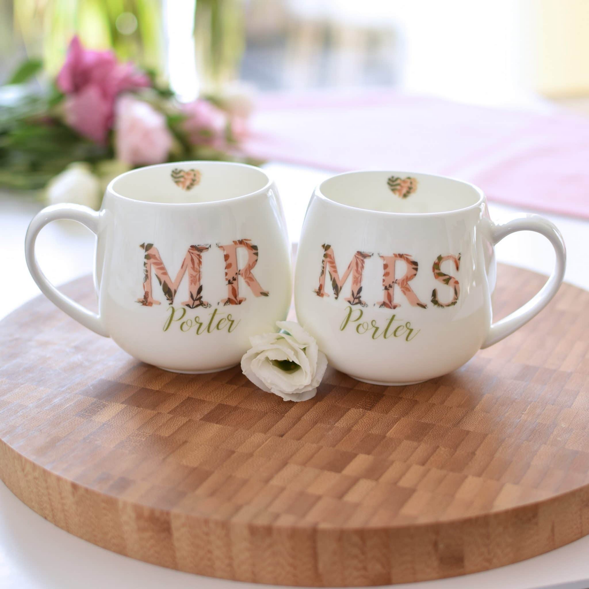 Personalised Autumnal Mr & Mrs Hug Mug Set
