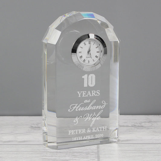 Personalised Anniversary Crystal Mantel Clock