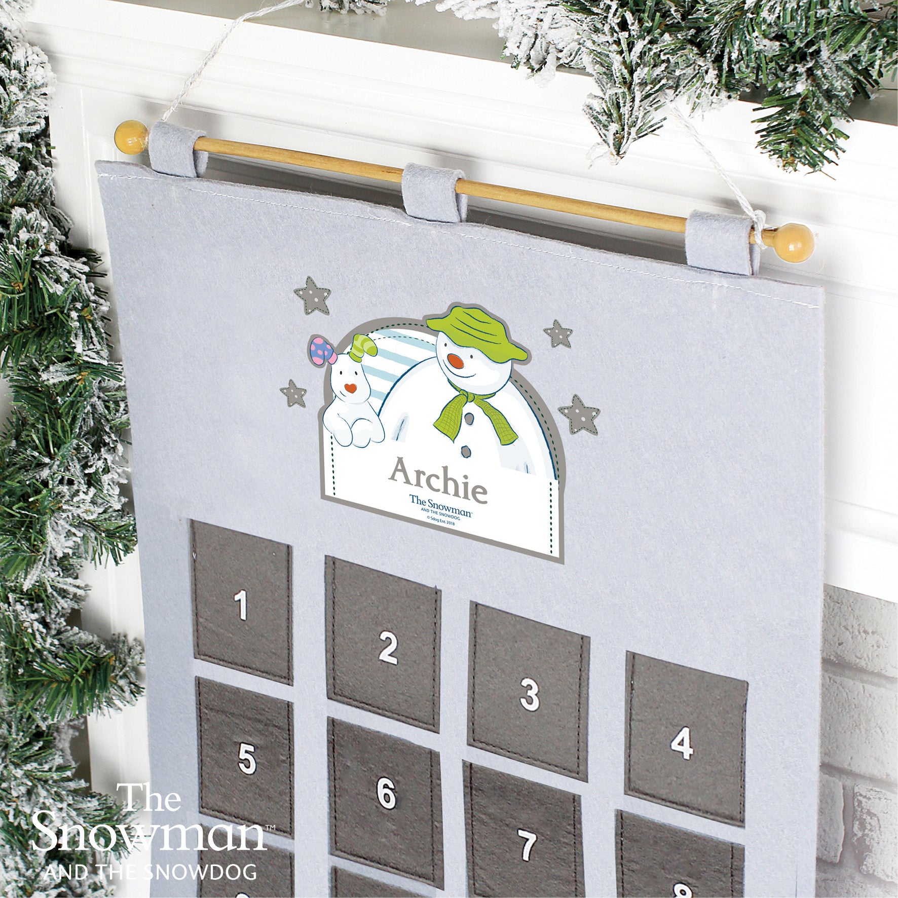 Personalised Christmas The Snowman Silver Grey Pockets Advent Calendar