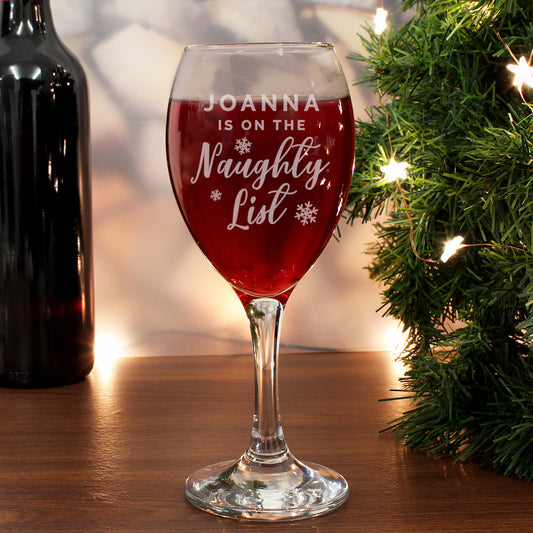 Personalised I'm On The Naughty List Christmas Wine Glass