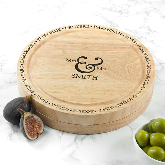 Personalised Connoisseur Mrs and Mrs Cheese Board Set - PCS Gifts