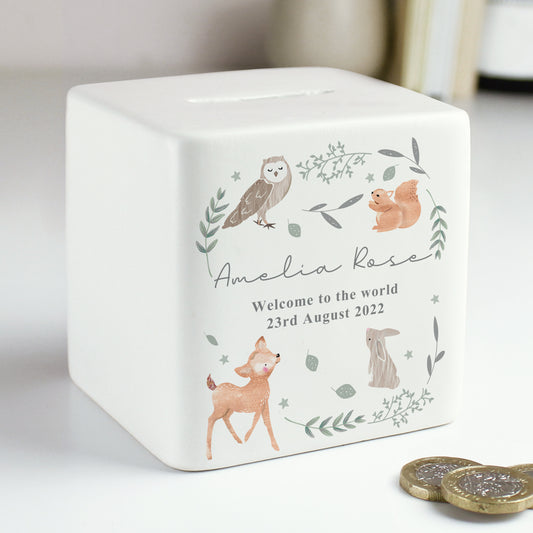 Personalised Baby Money Box - Woodland Animals