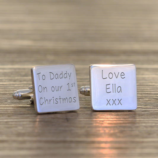 Personalised To Daddy On Our 1st Christmas Cufflinks
