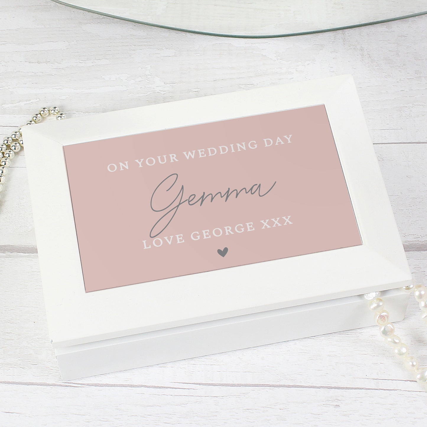 Personalised Free Text White Wooden Jewellery Box