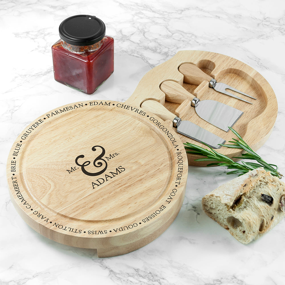 Personalised Connoisseur Mr and Mrs Cheese Board Set
