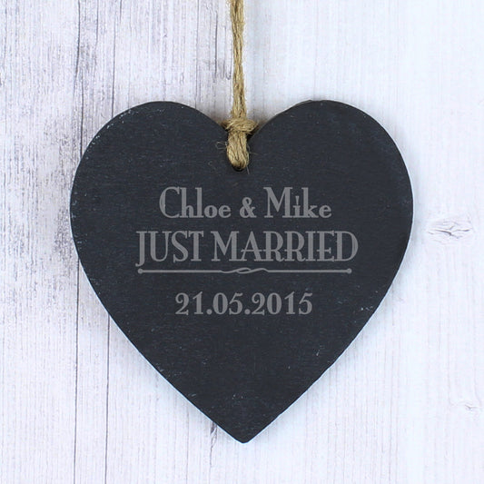 Personalised Just Married Slate Heart Sign