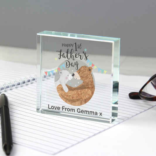 Personalised 1st Father's Day Daddy Bear Large Crystal Token