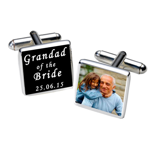 Personalised Grandad of the Bride Photo Cufflinks-Black