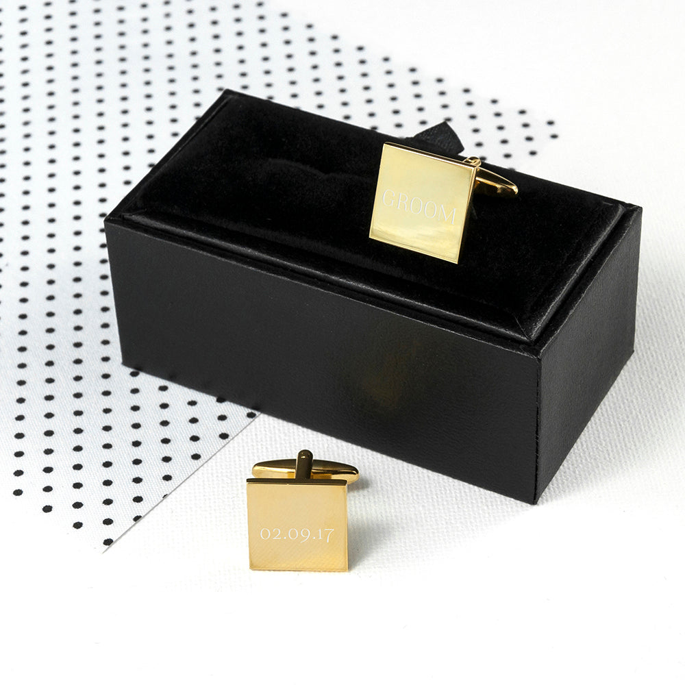 Personalised Square Gold Plated Cufflinks - Free Delivery 
