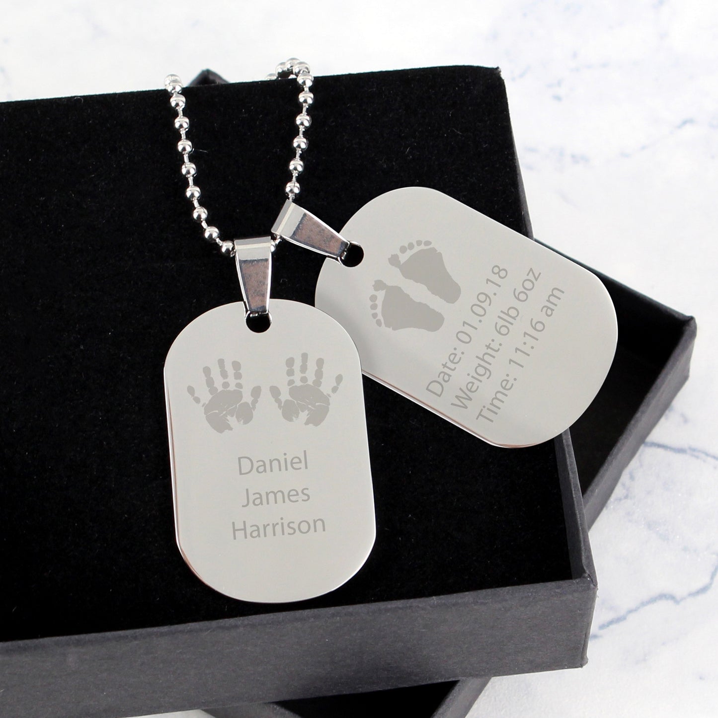 Personalised Hands & Feet New Baby Double Dog Tag Necklace