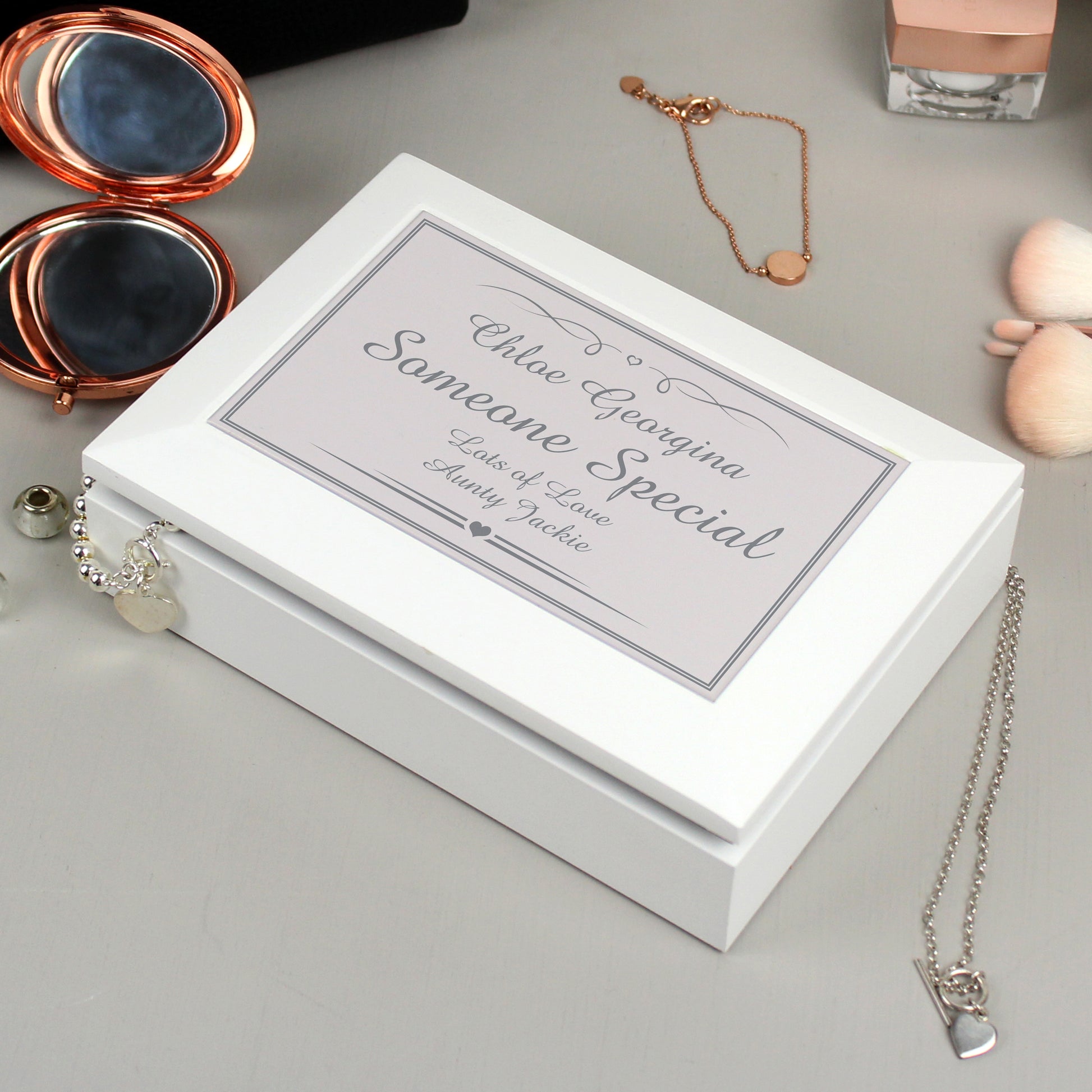 Personalised Silver Elegant Wooden Jewellery Box - Gift For Her