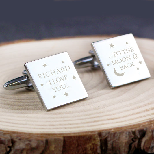 Personalised Love You To The Moon And Back Square Cufflinks